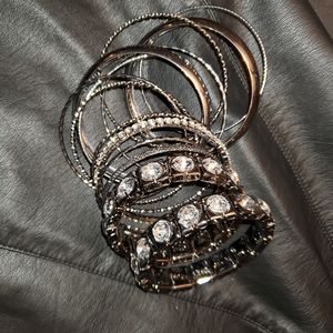 Gunmetal Crystal Bangle Set